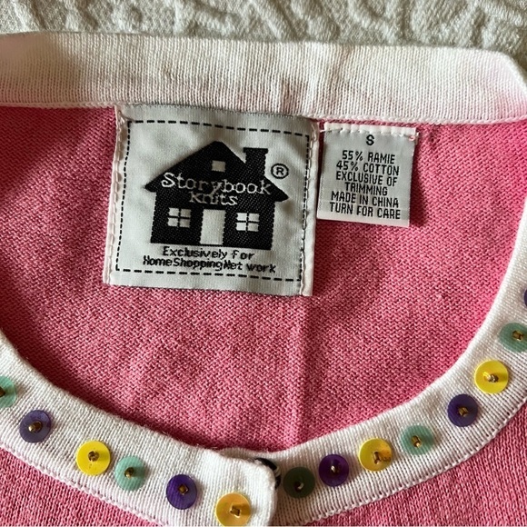 VINTAGE STORYBOOK KNITS Sequin flower daisy cardigan sweater SIZE SMALL BRATZ - Picture 9 of 13